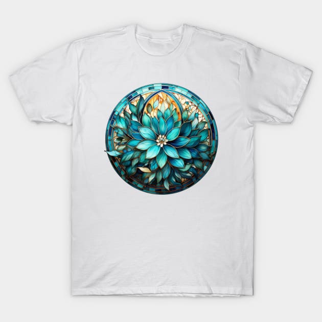 Stained Glass Aqua, Turquoise and Teal  Flower Mandala T-Shirt by karenmcfarland13